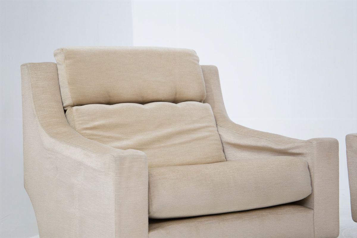 Poltrone italiane vintage in velluto beige e legno