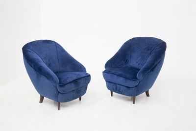 Vintage Blue Velvet Armchairs By Gio Ponti For Casa e Giardino