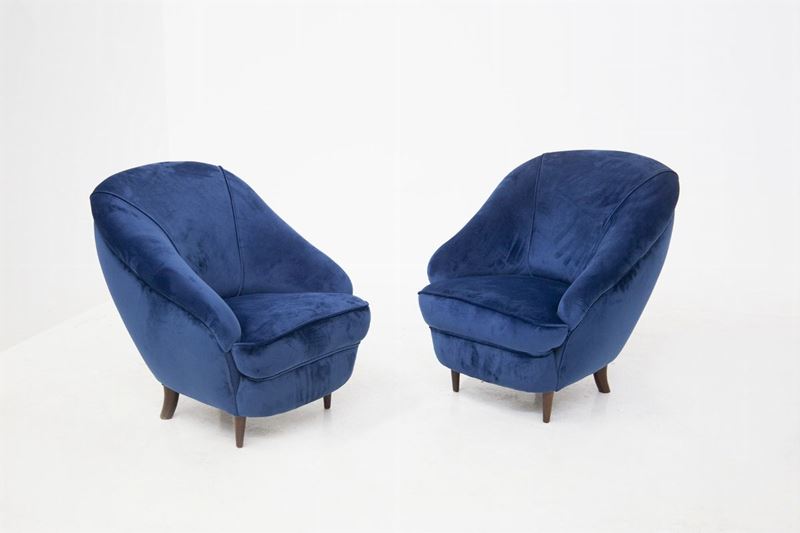 Poltrone Vintage in Velluto Blu per Casa e Giardino