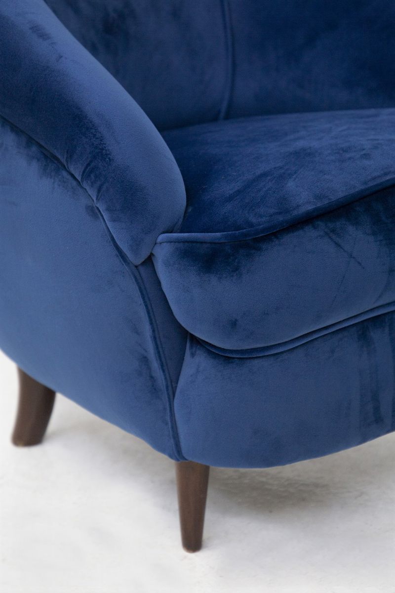 Poltrone Vintage in Velluto Blu per Casa e Giardino