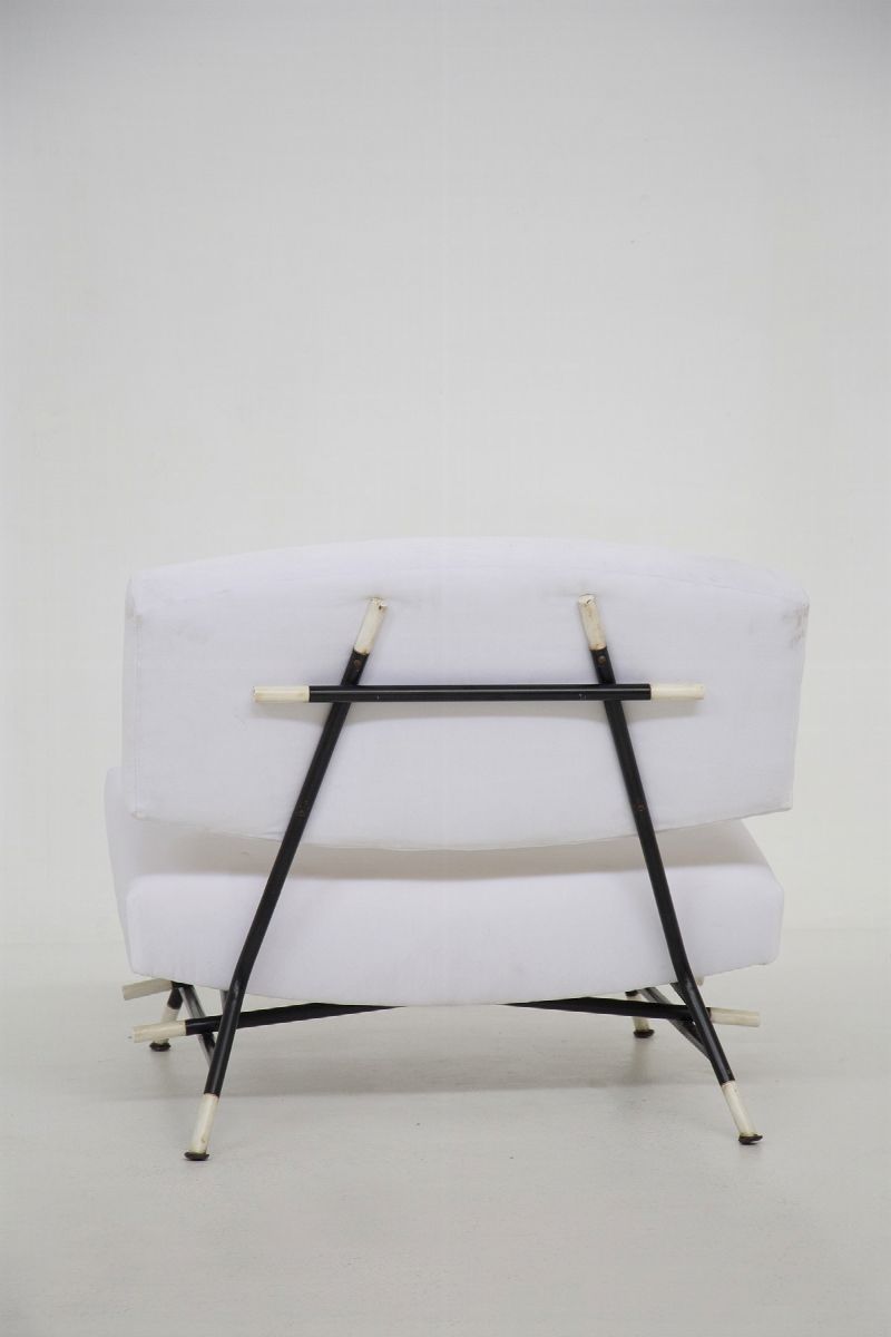 Ico Parisi Armchairs in White Fabric And Painted Metal, Published