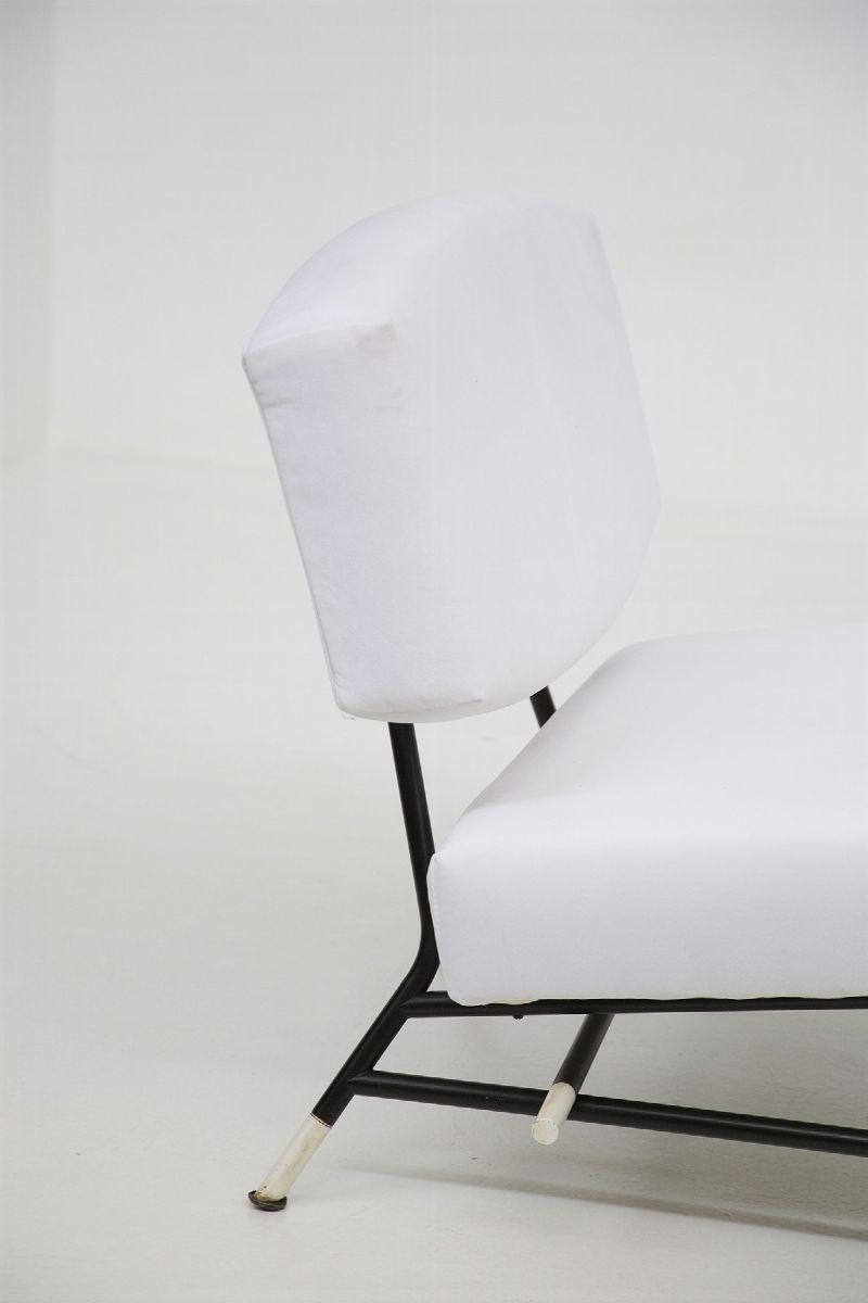Ico Parisi Armchairs in White Fabric And Painted Metal, Published