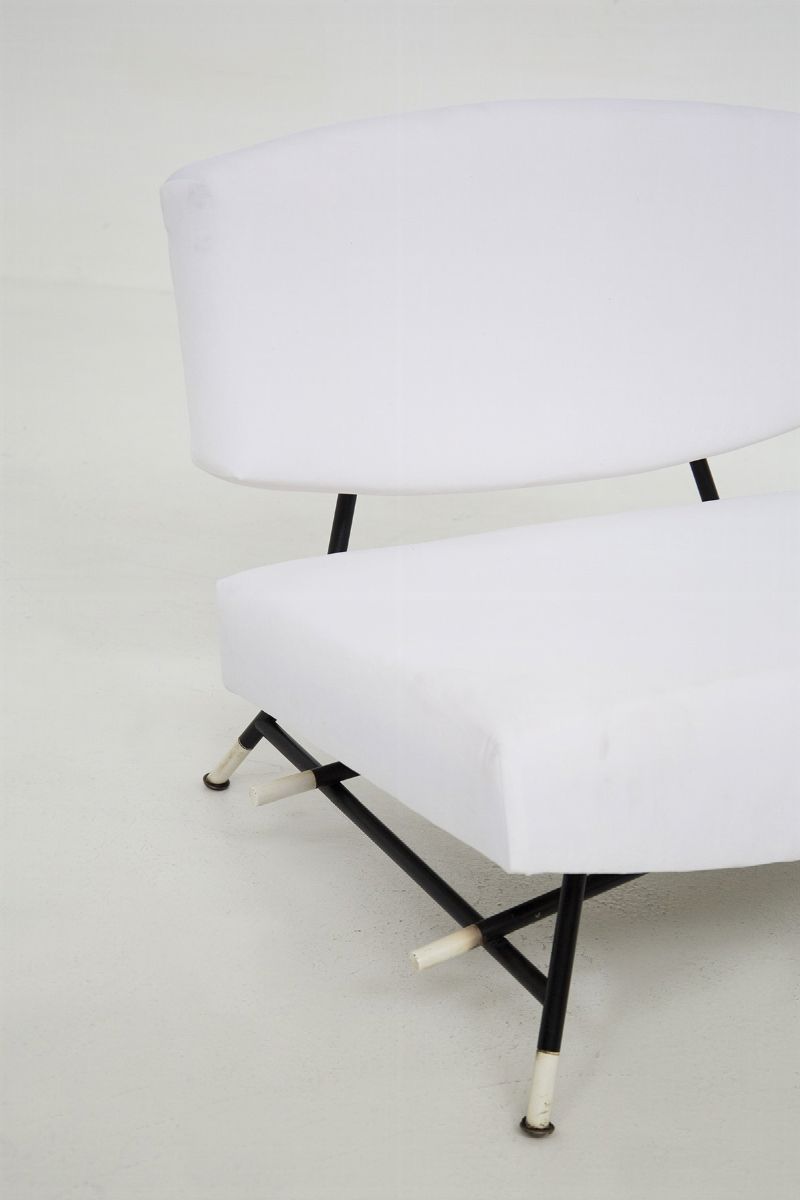 Ico Parisi Armchairs in White Fabric And Painted Metal, Published