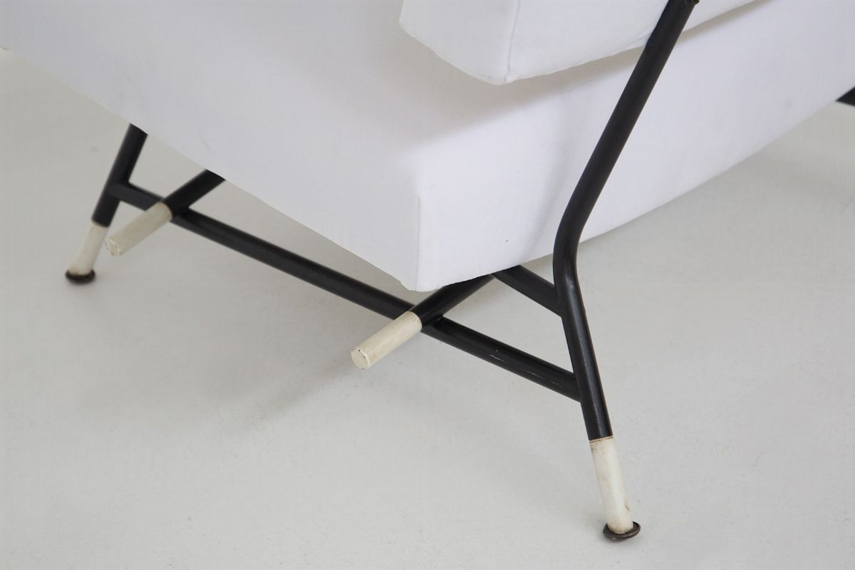Ico Parisi Armchairs in White Fabric And Painted Metal, Published