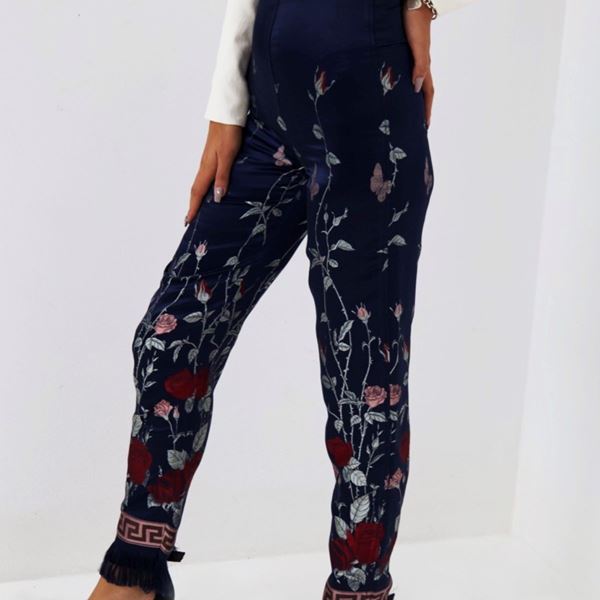 Jean Paul  Gaultier - Jean Paul Gaultier Long Silk Satin Trousers with Roses