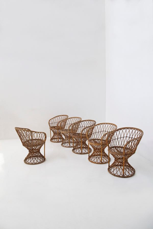 Set of 6 rattan armchairs