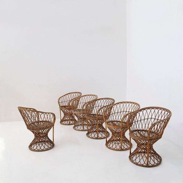 Set of 6 rattan armchairs