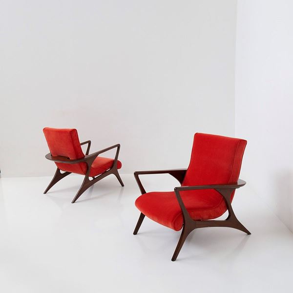 Vladimir Kagan - Pair of red armchairs attr. to Vladimir Kagan