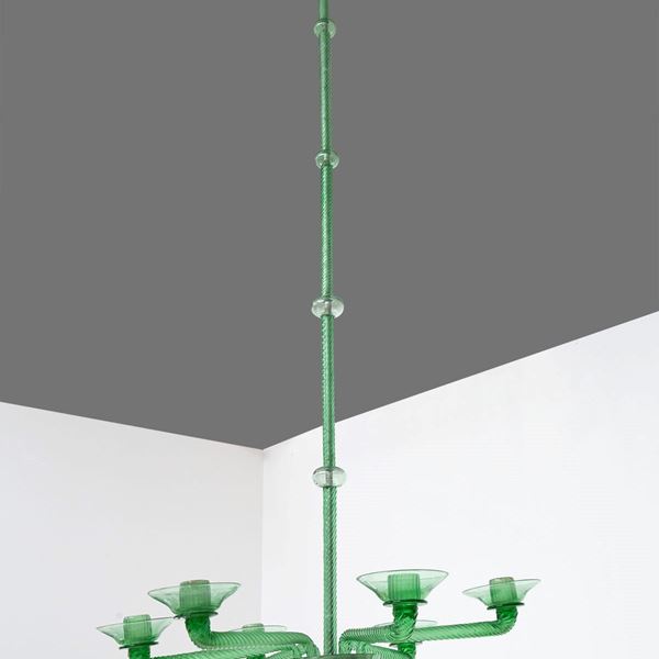 Venini green Murano glass chandelier