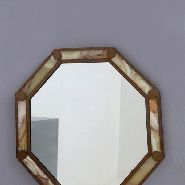Brass and alabaster mirror