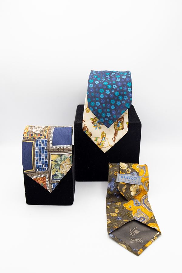 Kenzo - Set di 4 cravatte di Kenzo in varie colorazioni e trame.