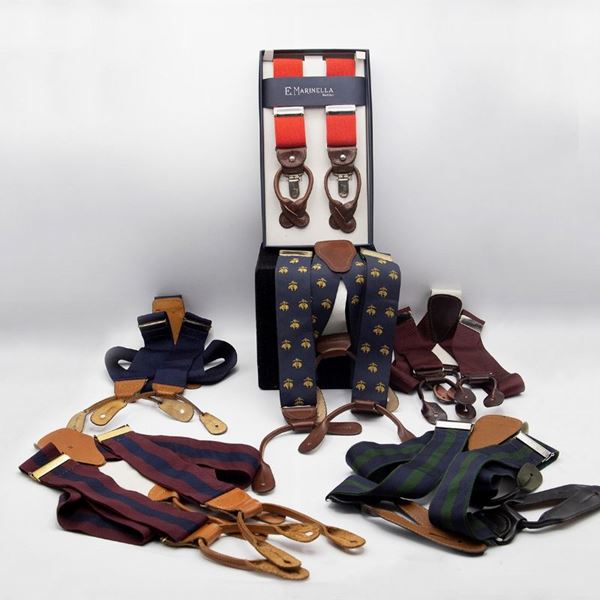 Set di 6 bretelle di E. Marinella e BrooksBrothers in varie colorazioni.