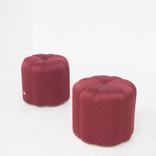 Alain Delon - Coppia Pouf rosso Alain Delon Vintage "Salon", etichetta originale