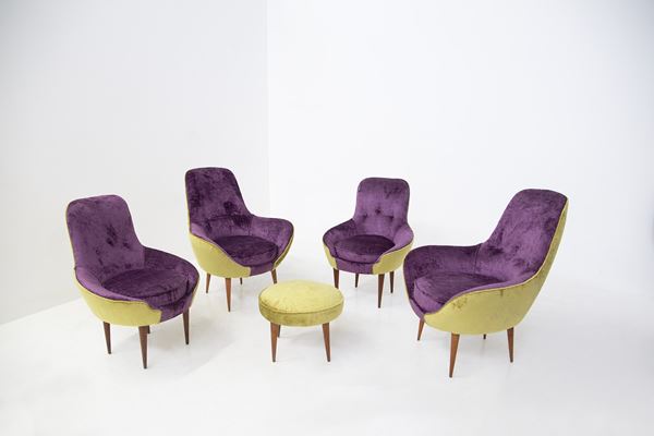 Manifattura Italiana - Velvet and wood armchair living room set.