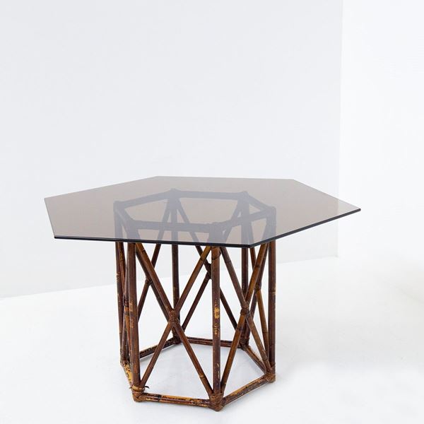 Vivai del Sud Dining Table in Bamboo and Glass