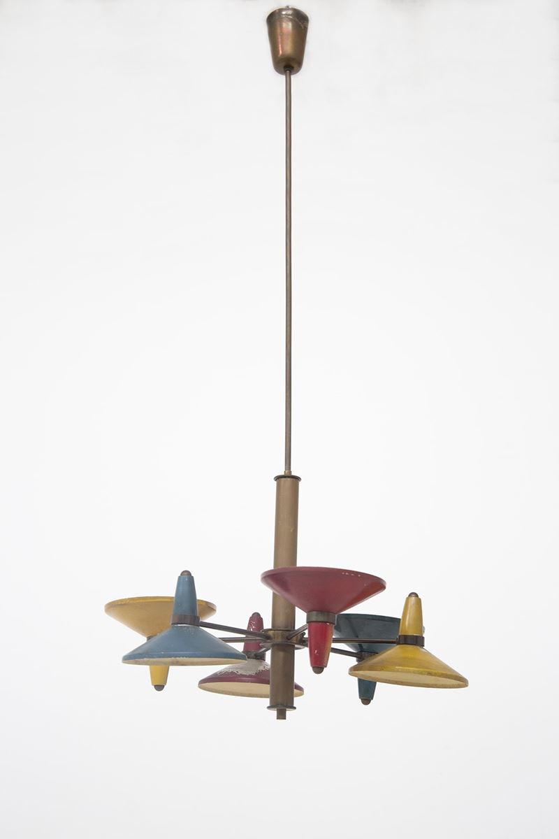 Stilnovo Lampadario Colorato in Ottone