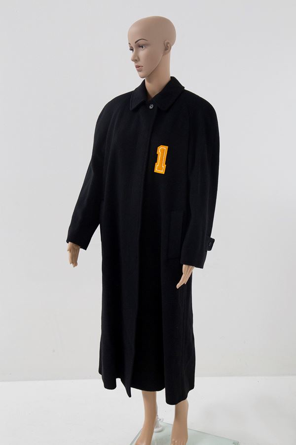 Aquascutum black cashmere coat with embellishment