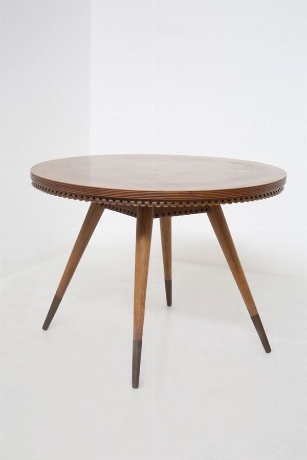 Italian Vintage Table in Wood and Brass by Paolo Buffa