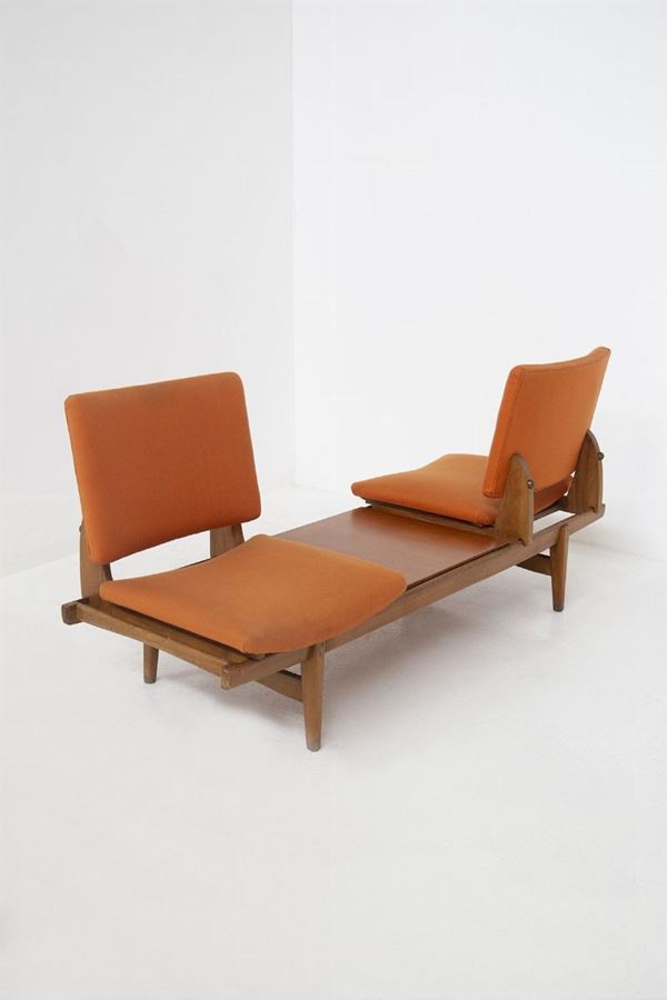Augusto Bozzi Vintage Wood and Fabric Bench 'Tirolo'