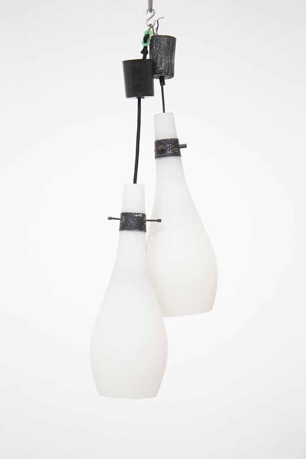 Lampadario Vintage Stilnovo in vetro opalino
