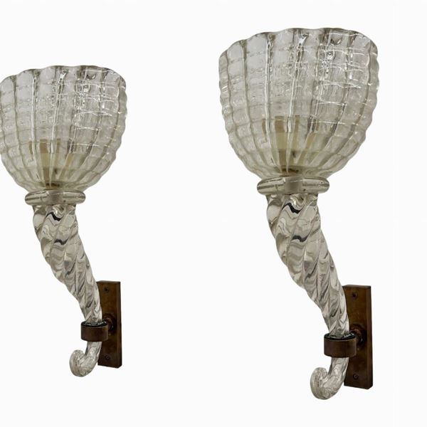 Ercole Barovier - Coppia di applique Barovier e Toso per Seguso