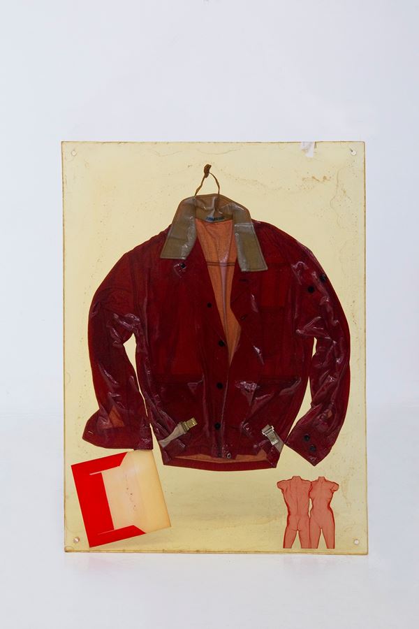 Artwork with red jacket in resin panel