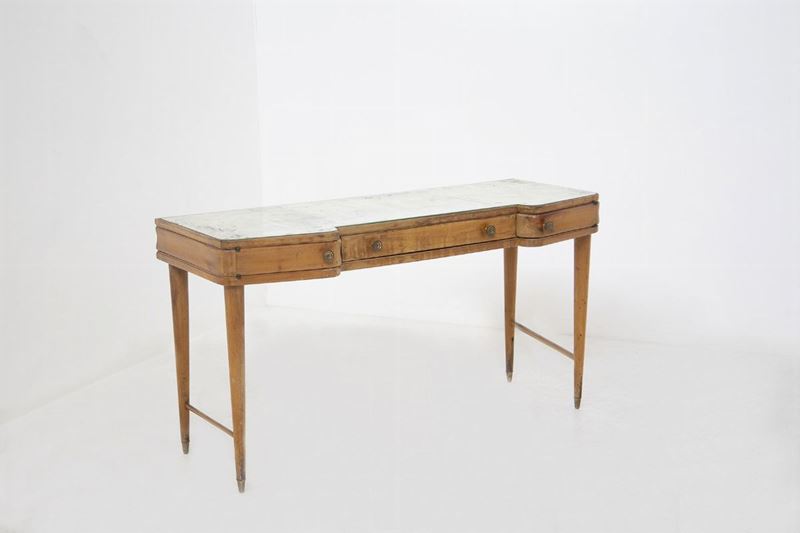 Console vintage in legno e vetro specchiato di Paolo Buffa