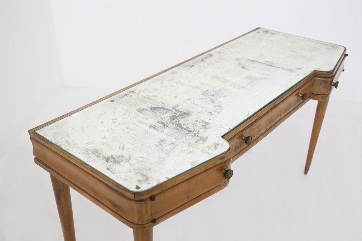 Console vintage in legno e vetro specchiato di Paolo Buffa