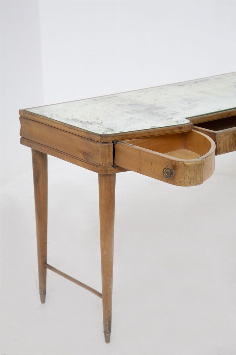 Console vintage in legno e vetro specchiato di Paolo Buffa