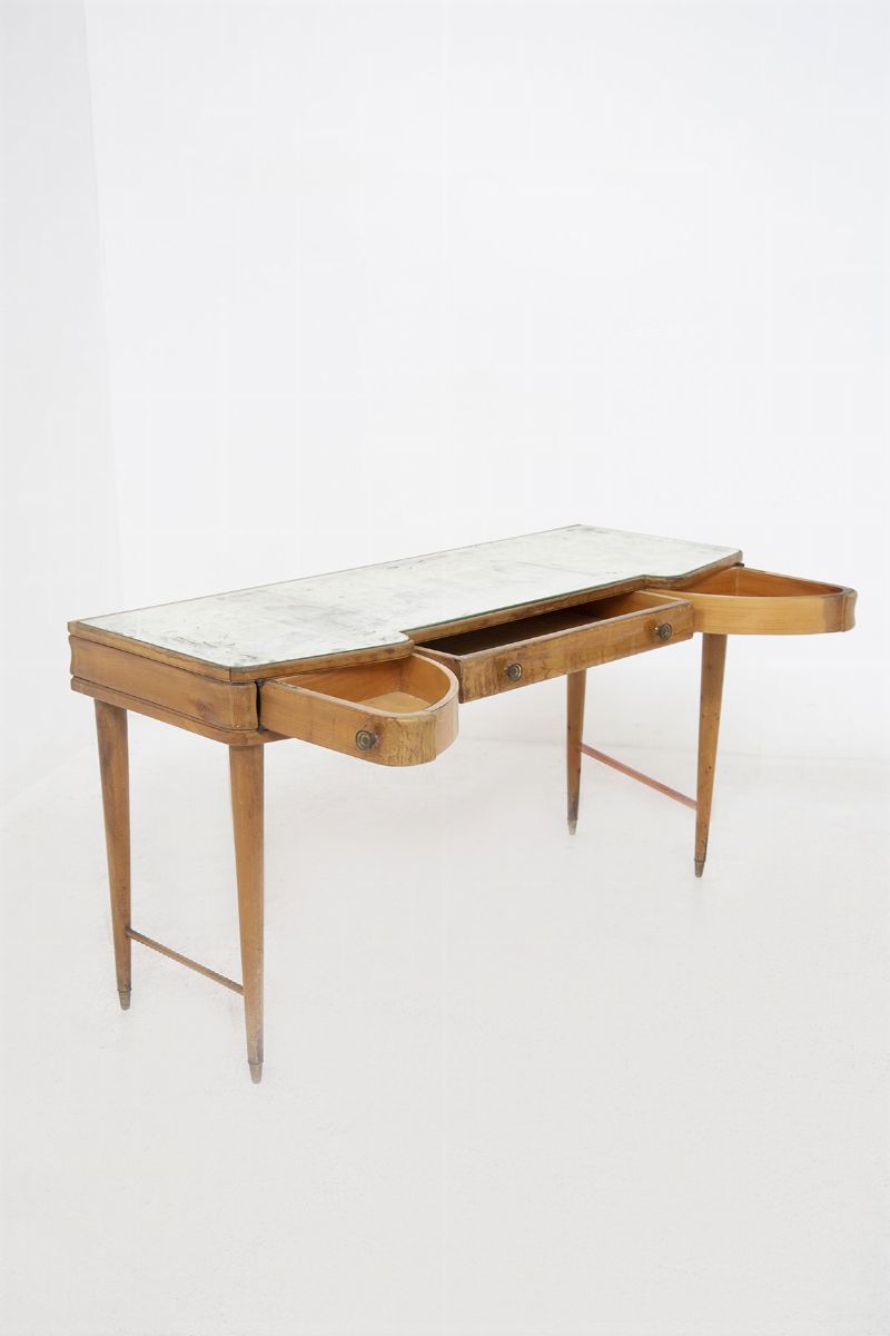 Console vintage in legno e vetro specchiato di Paolo Buffa