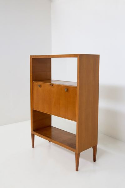 Credenza con mobile a ribalta in legno e vetro