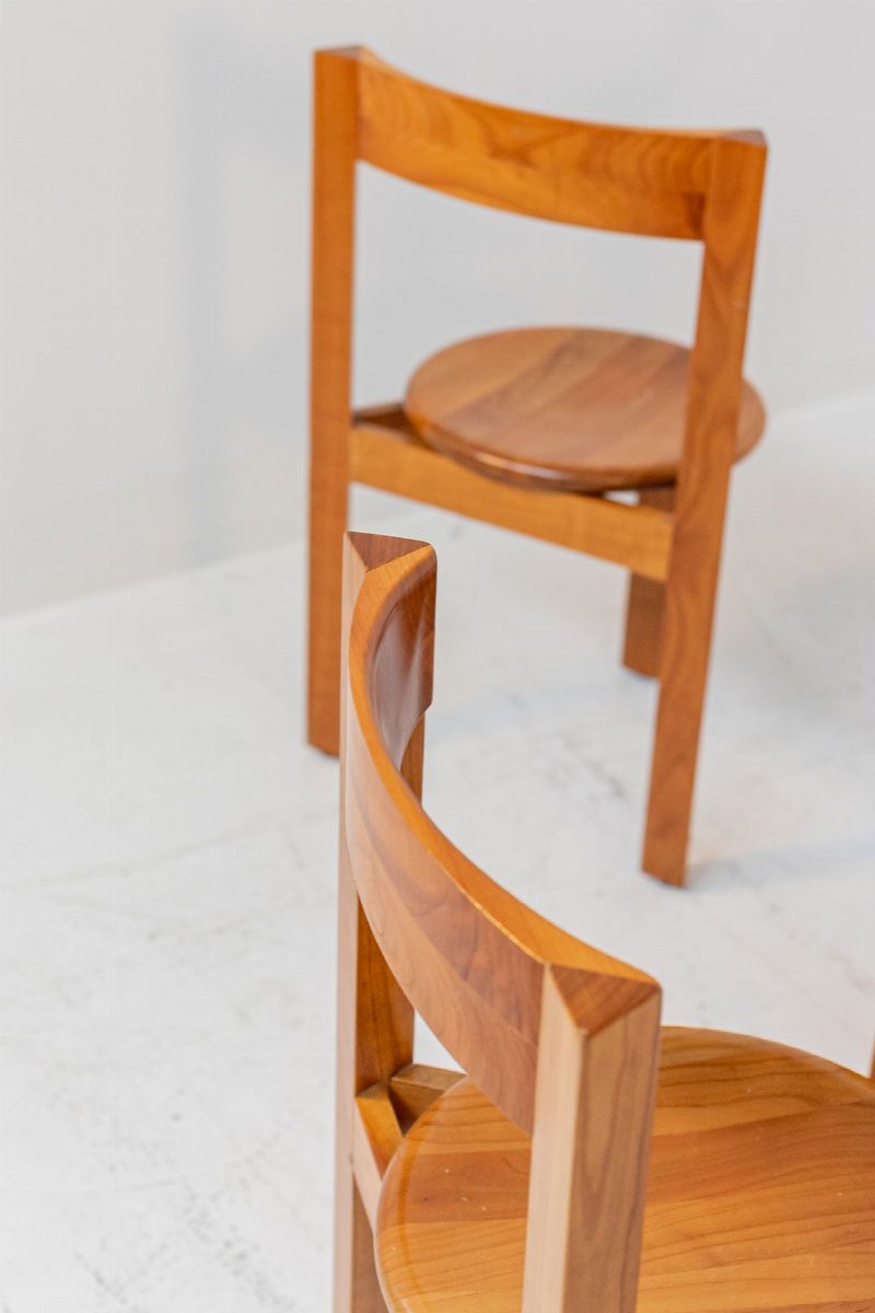 Italian Geometric Wooden Chairs Set of Eight