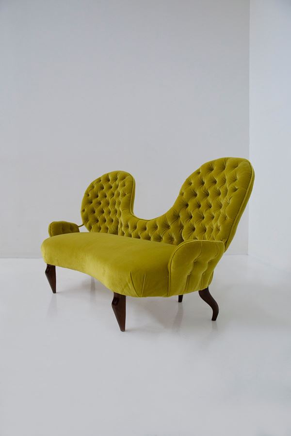 Renzo  Zavanella - Divano in velluto giallo Attr.