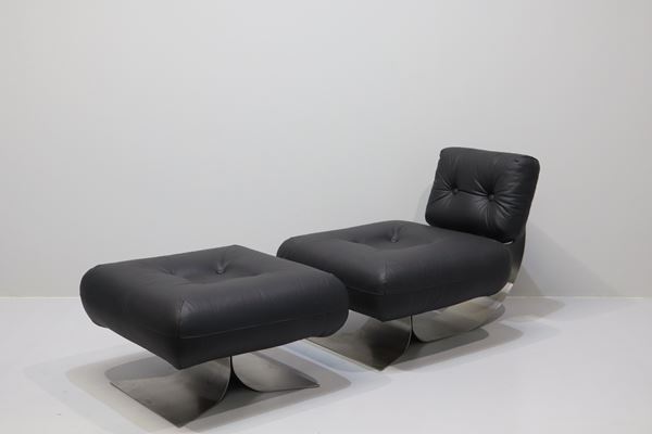 Oscar Niemeyer - Armchair and Ottoman Mod. Alta, original label
