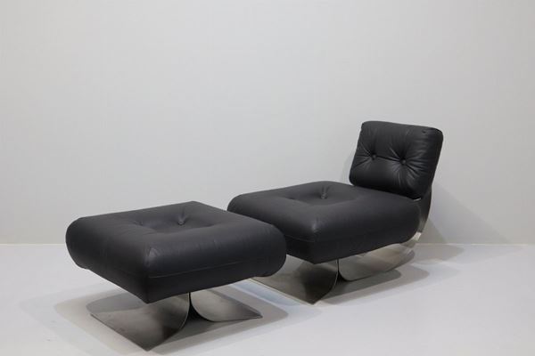 Oscar Niemeyer - Poltrona e ottomano Mod. Alta, etichetta 