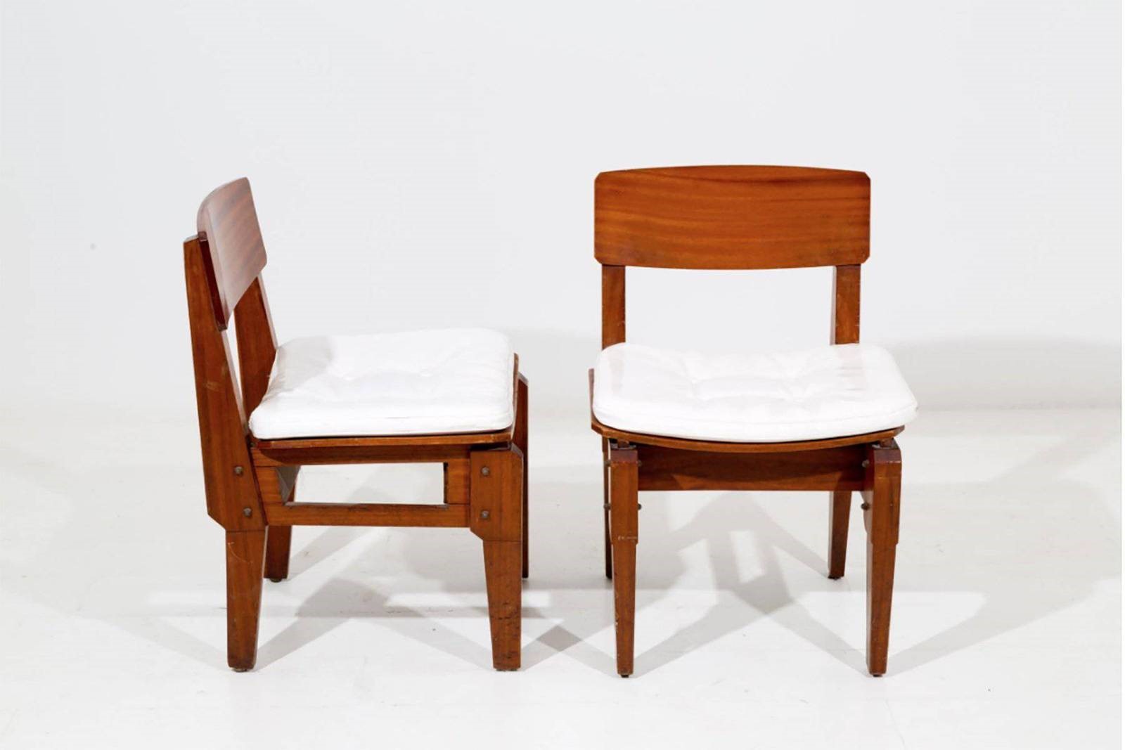 VITO SANGIRARDI. Six mahogany and fabric chairs, 1950s