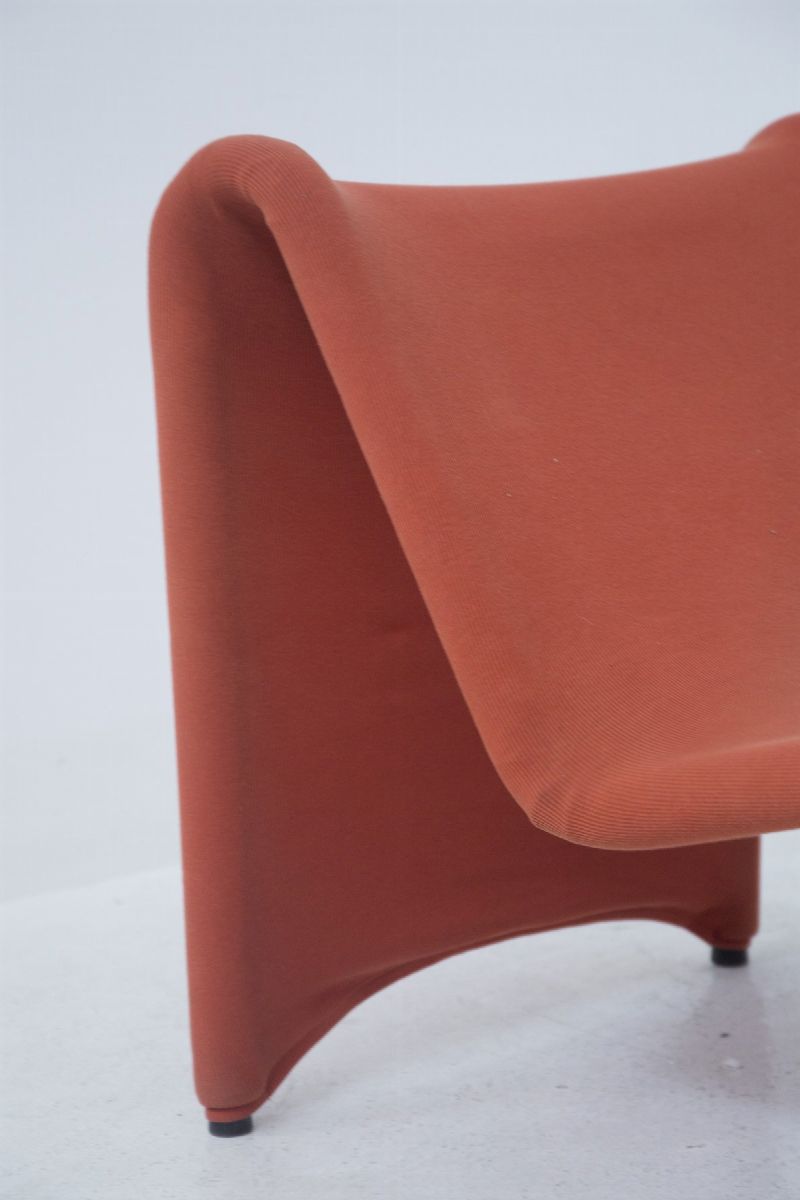 Eccentric Pair Of Italian Vintage Red Fabric Armchairs