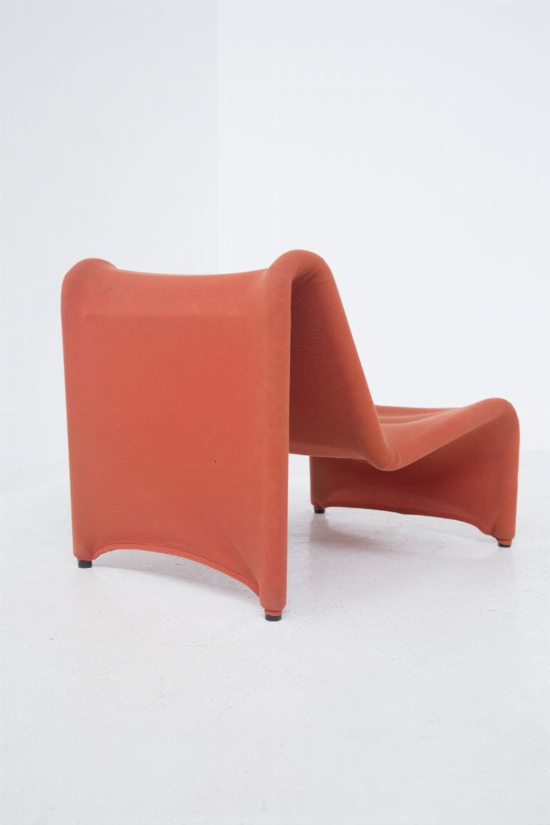 Eccentric Pair Of Italian Vintage Red Fabric Armchairs