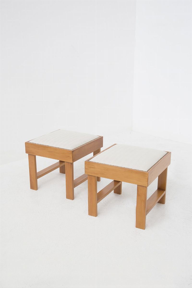 Coppia di sgabelli italiani vintage in legno e cotone lino
