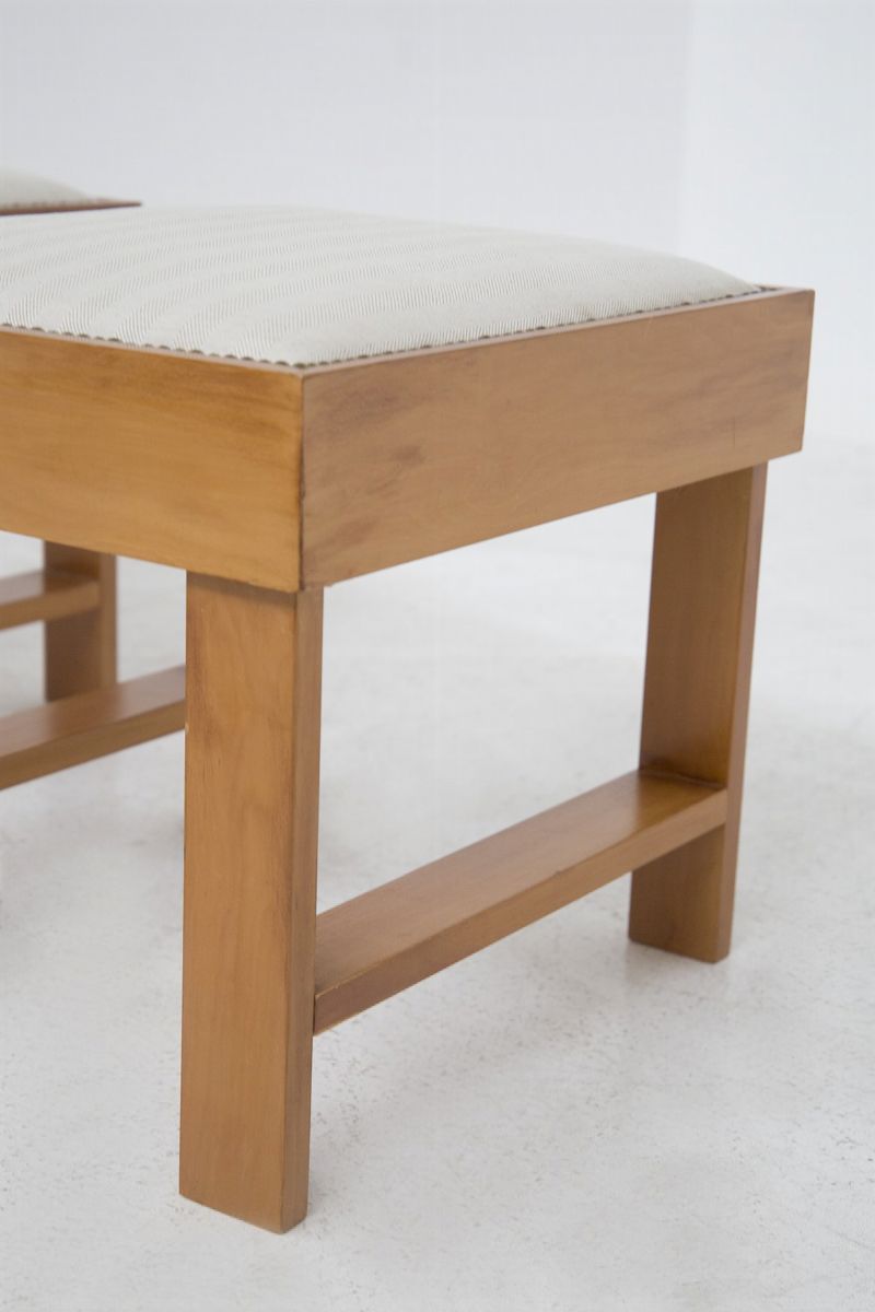 Coppia di sgabelli italiani vintage in legno e cotone lino
