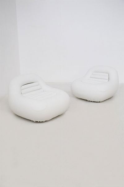 Vintage Carrera Armchairs in White Faux Leather By De Pas, D'urbino And Lomazzi