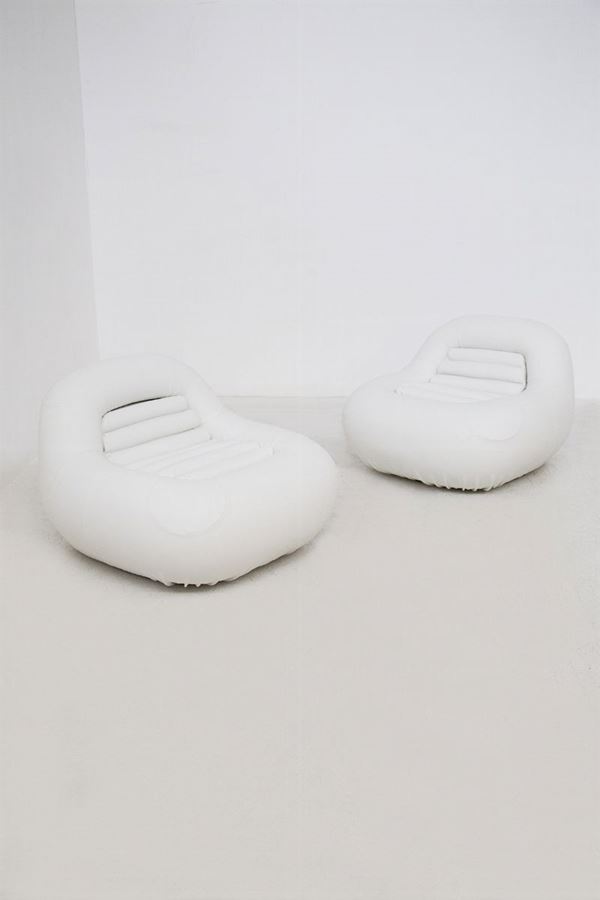 Vintage Carrera Armchairs in White Faux Leather by De Pas, D'urbino and Lomazzi