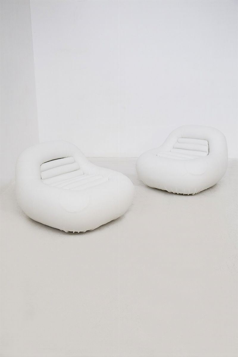 Vintage Carrera Armchairs in White Faux Leather By De Pas, D'urbino And Lomazzi