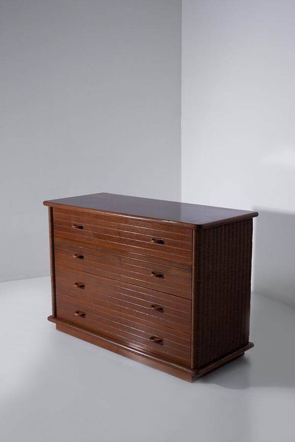 Cassettiera in legno e vimini