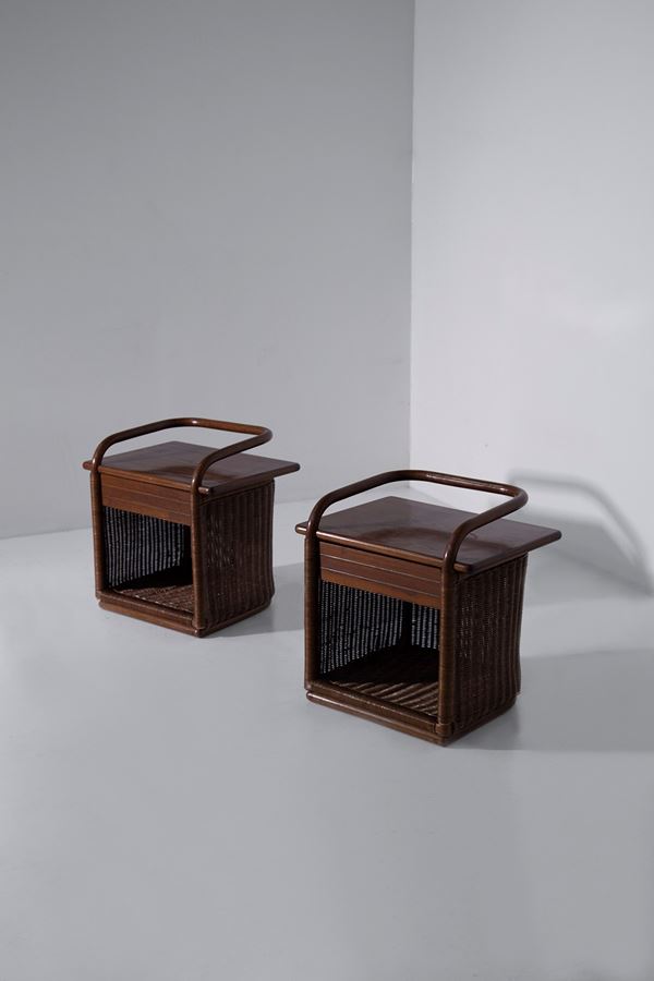 Bamboo and wicker bedside tables