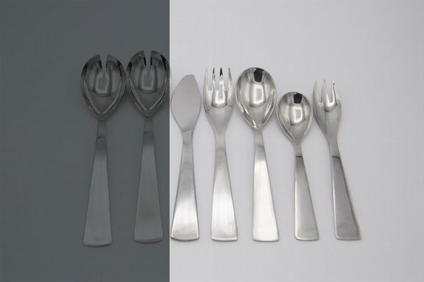 Gio Ponti Vintage Set of 12 Chromed Steel Tableware