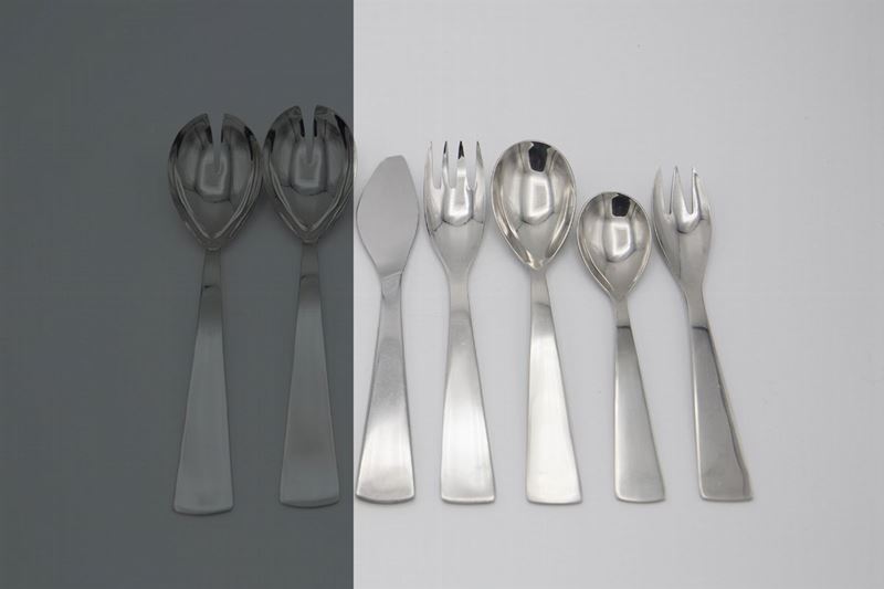 Gio Ponti Vintage Set Of 12 Chromed Steel Tableware