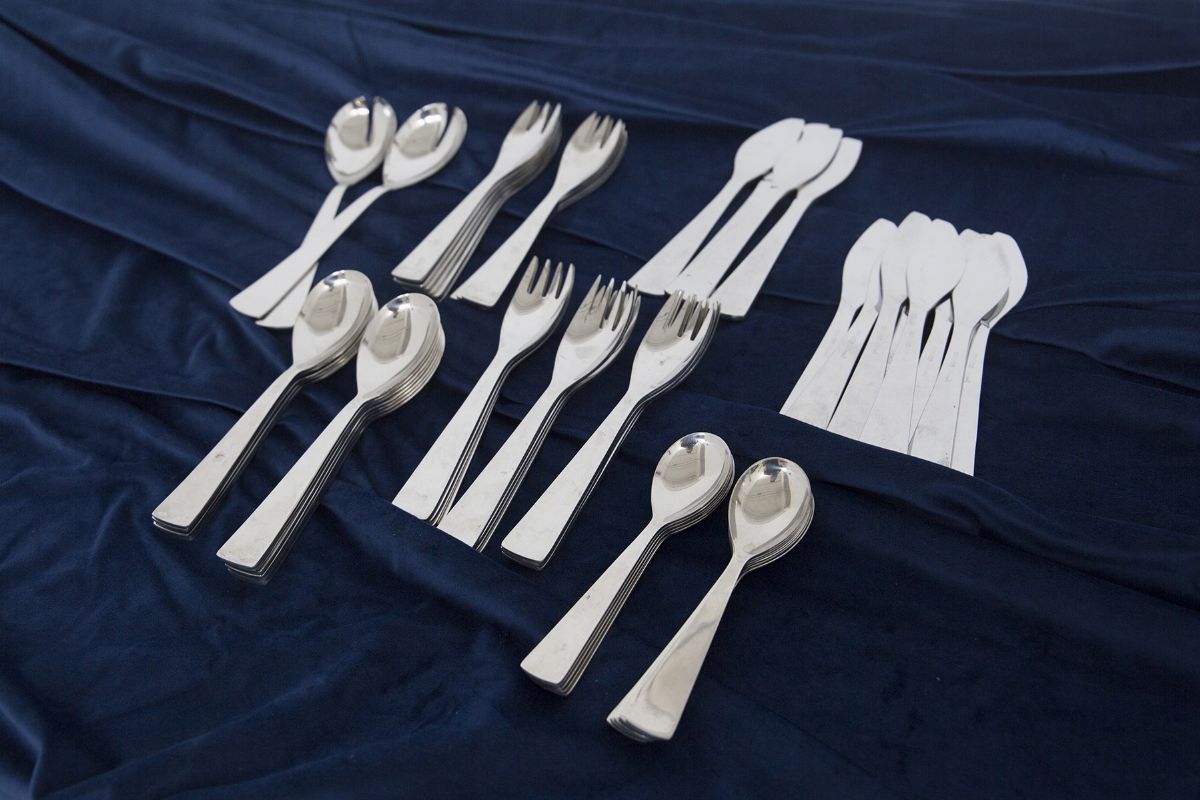 Gio Ponti Vintage Set Of 12 Chromed Steel Tableware