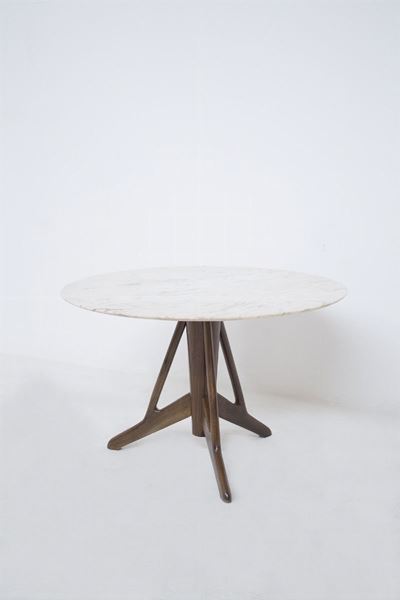 Vintage Table in Walnut Wood And Marble Att. To Ico Parisi