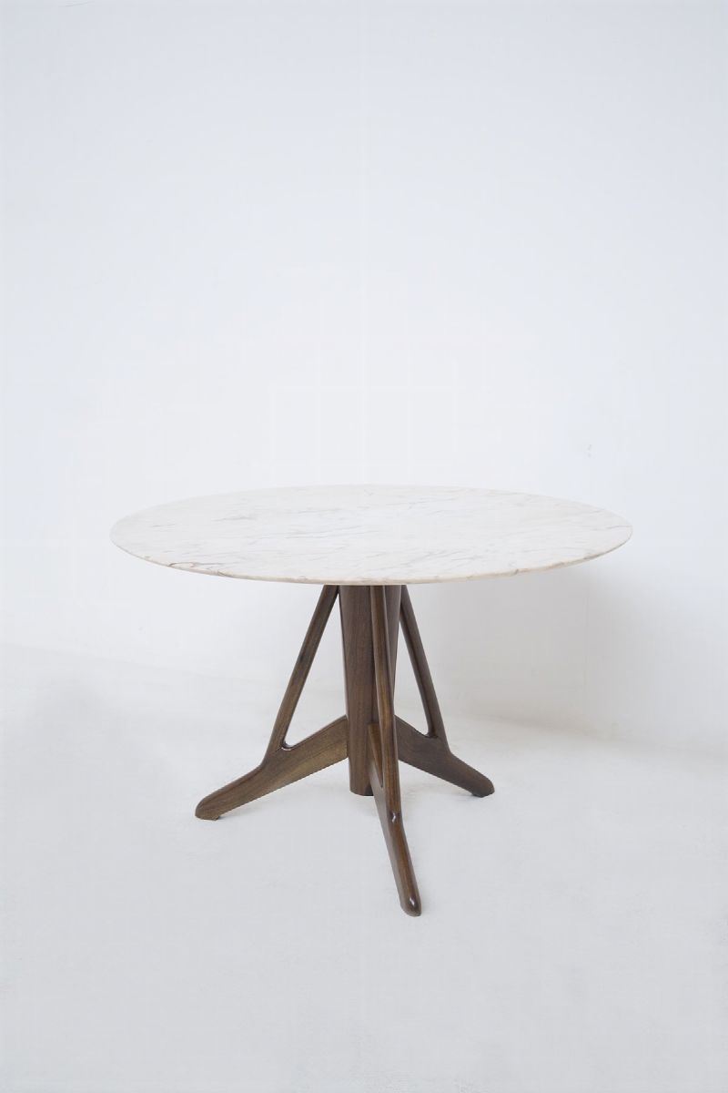 Vintage Table in Walnut Wood And Marble Att. To Ico Parisi